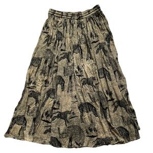 Phool Safari Animal Print Broomstick Maxi Skirt Size M Beige Elastic Waist
